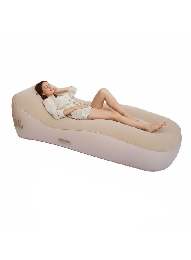 جرين ليون أريكة مرتبة هوائية قابلة للنفخ بتصميم مريح منحوت، سهلة الإعداد للاستخدام الداخلي / نفخ سريع خلال 3 دقائق / قدرة تحمل حتى 200 كجم / مقبض حمل سهل - بيج - Image 1